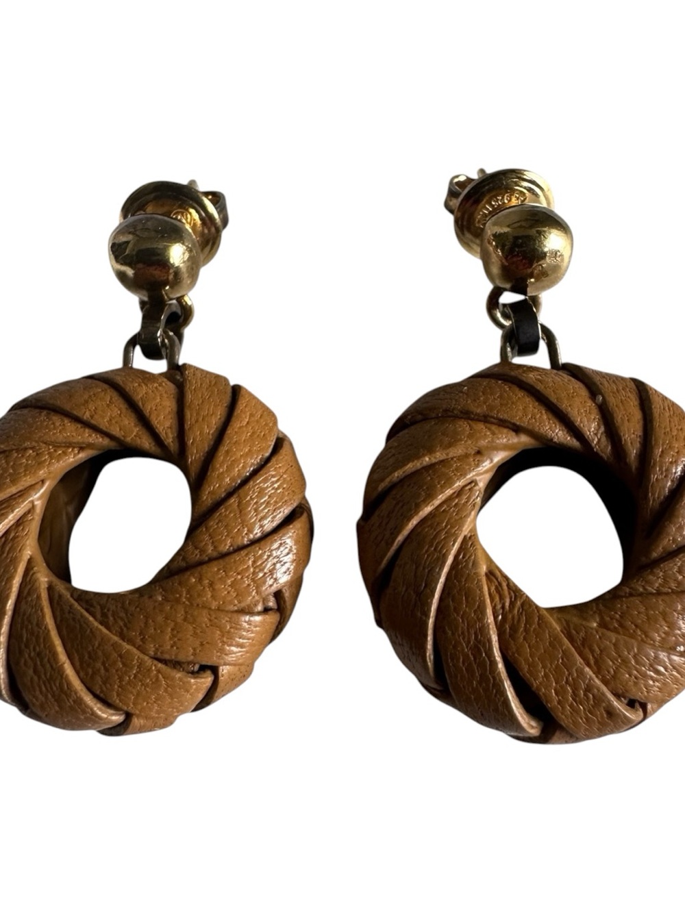 Bottega Veneta Brown Nappa Leather Twist Donut Drop Earrings Gold Hardware - Picture 7 of 7